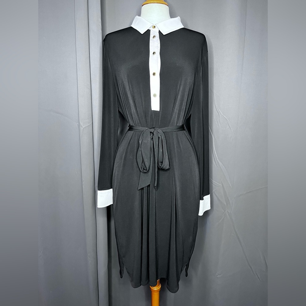 Ivanka Trump Size P/S Black & White Long Sleeve Collared Dress /w Sash.